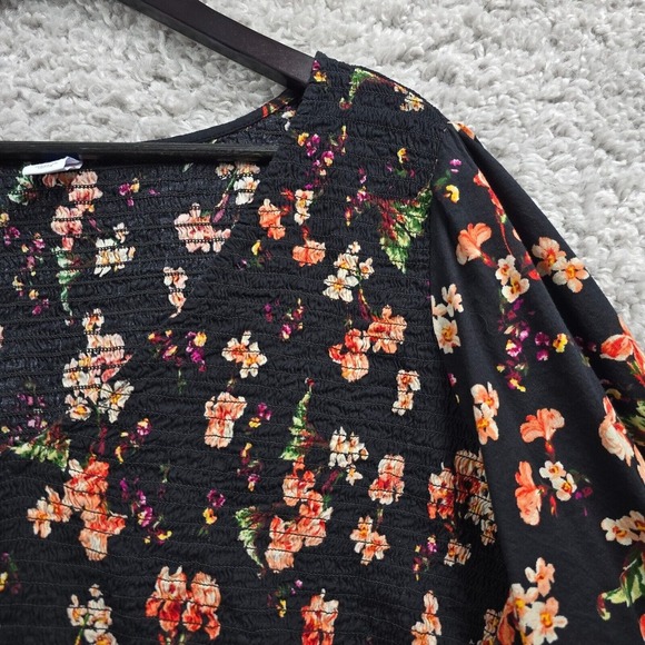 Old Navy Shirt Womens 3X Black Floral Smocked Puff Sleeves Dark Cottage Peasant - Picture 3 of 11